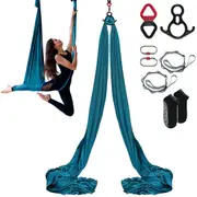 Aerial Silk & Yoga Swing, 8 m Length, Aerial Yoga Hammock Kit with 100gsm Nylon Fabric, Full Rigging Hardware & Easy Set-up Guide, Antigravity Flying for All Levels Fitness Bodybuilding,