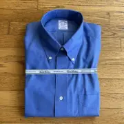 Mens Brooks Brothers Button Up Classic Dress Shirt 16.5-32 Blue Non-Iron $65 NWT