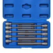 3/8" Drive Extra Long Allen Hex Bit Socket Set, S2&CR-V, SAE, 10 Pieces, 1/16...