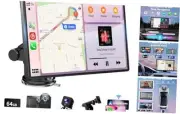 Wireless Carplay Screen for Car, 9" Android Auto Screen with 4K Dashcam, Black