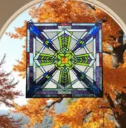 Tiffany Style Mission Stained Glass Window Suncatcher in Blue and Green 18x18n