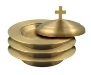 3 Stackable Communion Bread Plate Set | Stainless Steel – Matte Gold Finish