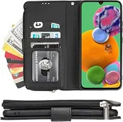 Cavor for Samsung Galaxy A90 5G Case,PU Leather Zip Pocket Wallet Flip Cover Case Magnetic Closure Book Design with Kickstand Feature & Card Slots Compartment for Samsung Galaxy A90 5G(6.7")-Black