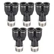 Push To Connect Air Fitting Y Type Tube Connect Male Thread Push Lock Black 5Pcs