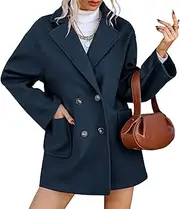 [Tankaneo] Womens Notched Lapel Pea Coats Classic Double Breasted Mid Length Overcoat Winter Wool Blend Jackets Outerwear