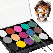 MooMoo Baby Face Body Paints Kits Kids Hypoallergenic Make Up Palette-Safe & Non-Toxic, Ideal for Halloween Party Cosplay Face Painting - Easy to Wear and Remove-15 Colors with Two Fine Brush