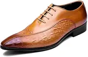 [Generic] Pointed Toe Oxford for Men Shoes Lace Up StyleGenuine Leather Carving Retro Solid Colors Low Top Flats Block Heel