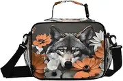 Insulated Lunch Box Wolf Flower Butterfly for Women Men - Ideal for Work, Picnics - Includes Adjustable Shoulder Strap