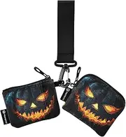 [XYMZR] Mini Zip Around Wristlet keychain Wallet Spooky Pumpkin Face for Women Personalized Pattern Detachable Dual Pouch Wristlet Portable Wallet Phone Coin Purse, Multi-colored, One Size