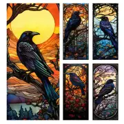Colorful Retro Halloween Crow Flower Birds Window Glass Electrostatic Stickers