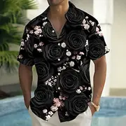 Men's Floral Print Dark Flowers Shirt Summer Shirt Button Up Shirt Short Sleeve Fashion Casual Outdoor Vacation Dailywear Summer Spring Turndown 3D Print Colla