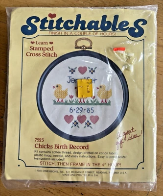 Stitchables Chicks Birth Record Framed Personalized Cross Stitch Kit