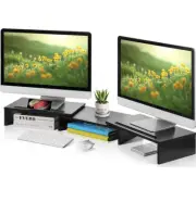 Dual Monitor Stand Riser, Monitor Stand with Adjustable Length and Angle, Wood M