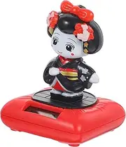 COSMEVIVI Solar Kimono Doll Figurine Nodding Head Auto Ornament for Car Home Decoration Creative Desktop Tiny Kimono Doll Statues Cute Japanese Car Doll Vibrant Decor