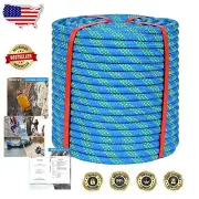 Premium Blue Static Rope - 200 Ft x 1/2 Inch for Tree Climbing and Rigging