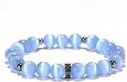 [IBOWZ] Crystal Bracelet Bead Bracelets Charm Bracelets for Womens, 7 Chakra Natural Cat's Eye Stone Beads Opal Bangle Black Round Hoop Jewelry Yoga Elastic Blue Bracelets Diffuser Women Men Gift