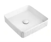 415*415*100mm SUN Gloss White Ceramic Square Fluted Counter Top Basin