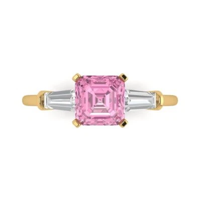 1.62Ct Square Emerald Cut Pink Gemstone VVS1 Solid Gold Engagement Promise Ring