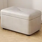 Uandhome Storage Ottoman Cube Storage Box,Multipurpose Foot Stool PU Faux Leather,Square Ottoman Shoe Bench with Padded Seat for Living Room Bedroom Dorm(Light Gray)