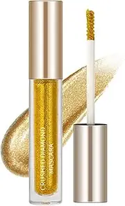 Glitter Mascara, Gold & Silver Shimmer Diamond Mascara, 4D Fiber Colored S-ky High Glitter Mascara Waterproof, Long-Lasting Curling Eye Lashes Mascara, Volume and Length No Clumping
