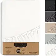 Hausfelder Fitted Sheet Box Spring Bed 90 x 200 to 100 x 200 cm, up to 40 cm Mattress Height, Jersey Cotton Bed Sheet Fitted Sheet, 90 x 200 cm to 100 x 200 cm Box Spring Beds Mattresses, White