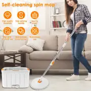 Spin Mop Bucket Set with Wringer Round Self Wash Spin Mop Set Rotatable qiOhm
