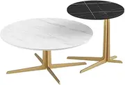 Nesting Coffee Tables Modern Round Nesting Coffee Tables Set of 2，Living Room Marble Look Sofa Side Nest of Tables Round End Tables with Gold Metal Frame Home Decor Sets(C)