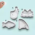Cute Fishing Cookie Fondant Cutter Embosser Boat Fish Hook Line + Handle