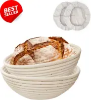 2 Pack 10" Round Banneton Proofing Basket Set, Sourdough Dough Bowl with Liner