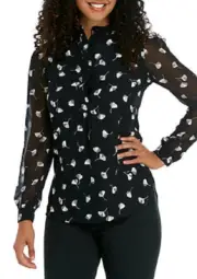 NEW ANNE KLEIN BLACK FLORAL CAREER CHIFFON TUNIC BLOUSE SIZE L SIZE XL