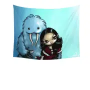 Cool Scary Kids Art Below Zero Girl and Yeti Tapestry