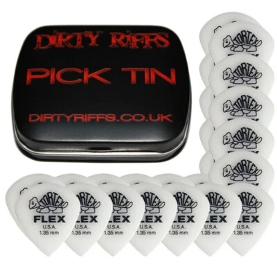 24 x Dunlop Tortex Flex Jazz 1.35mm Guitar Picks Plectrums In a Handy Pick Tin