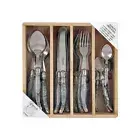 24pc Laguiole Etiquette Marble White Knife/Teaspoons/Spoon/Fork Set Cutlery