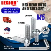 Hex Head Nut and Bolt M5 8mm/12mm/16mm/20mm Set 1 Hex Key Storage Case Included