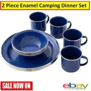 12 Piece Camping Dinner Set Enamel Camp Portable Picnic Food Meal Dining Cooking