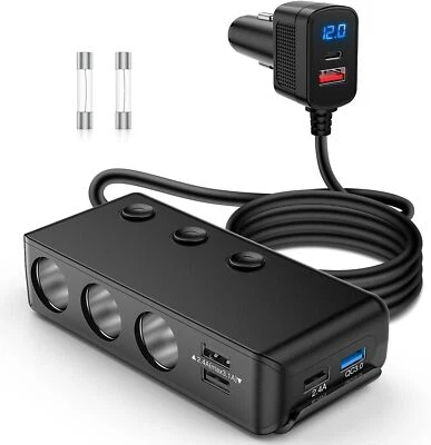 Nilight 9 in 1 Cigarette Lighter Adapter Splitter Quick Charge 3.0 3 Sockets