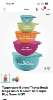 Tupperware 5 piece Thatsa Bowls Mega Junior Medium Set Purple Blue Green NEW