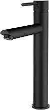 ACA International Tall Bathroom Tap Basin Mixer Tap Round Bathroom Sink Tap Faucet Solid Brass(Matt Black)