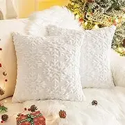Pillow Covers, Soft Plush Faux Fur Pillow Covers, Jacquard Throw Pillowcase, for Bedroom Sofa Holiday Festivals Winter Home Decor, 45x45CM Set of 2 (White Snow)