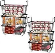 Kweetle 6Pack Freezer Organizer Bins, Stackable Deep Freezer Organizer Bins for Upright Freezer, Wire Storage Baskets with Handles for Easy Access to Bottom Food, Black