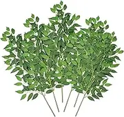 6Pcs Artificial Italian Ruscus Greenery Stems Faux Greenery Branches Artificial Green Leaf Garland Vines Faux Stem for Vase DIY Bridal Bouquets Wedding Floral Party Centerpieces