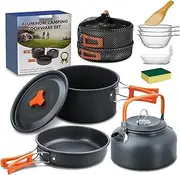 Camping Cookware Set, Outdoor Crockery Set, Cooking Pot Set, 10 Pieces, Outdoor Cookware Set for 2-4 People, Camping Frying Pan and Teapots for Outdoor Hiking Picnic BBQ