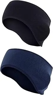 [BYVCUI] 2 Pieces Fleece Ear Warmers Headband for Men Women Kids -Winter Stretchy Headband Ear Muffs Ear Covers for Cold Weather Outdoor Sports Essential for Running Cycling Ski Jogging (Black+DBlue, One size)