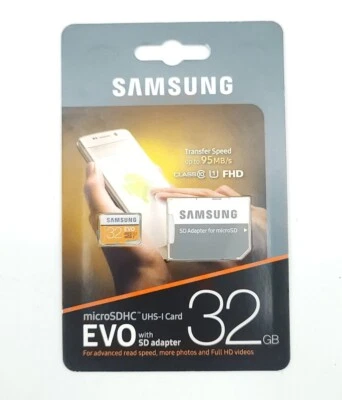 Samsung EVO 32GB Micro SD HC Memory Card UHS-I Class 10 U1 95MB/s & SD Adapter