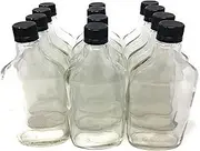 375 ml (12.7 oz) Glass Flask Liquor Bottle with Black Caps (12 Pack)