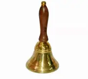 Handmade Solid 7" inch Brass Hand Bell School Bell Call Service Bell with Wood