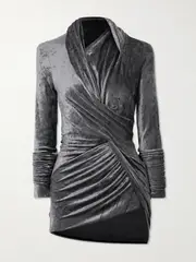 [Rick Owens] Rick Owens - Magnetic Twisted Gathered Crushed-velvet Mini Dress - Gray - IT38 IT 38 Gray