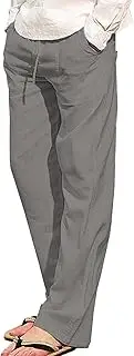 [Generic] Men's Loose Linen Pajamas Pants Casual Lightweight Elastic Waist Yoga Pant Relaxed Open Button Mens Beach Trousers, Grey 1, Large