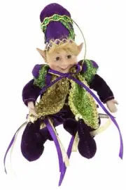 Purple Mardi Gras Elf Jester Doll