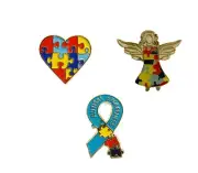 3 Piece Set Autism Awareness Heart Colorful Puzzle Pieces Lapel Hat Pins 3P003